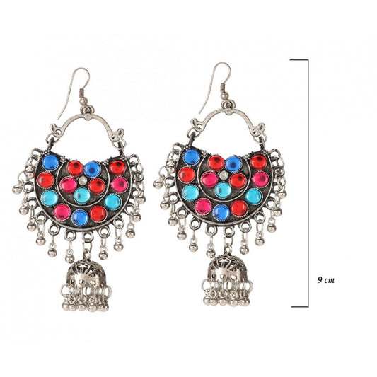 Fashion Women's Oxidized Silver plated Hook Dangler Hanging Afgani Earrings-Multi