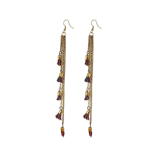 Amfyn Women's Alloy, Beads Hook Dangler Hanging Tassel Earrings-Multi