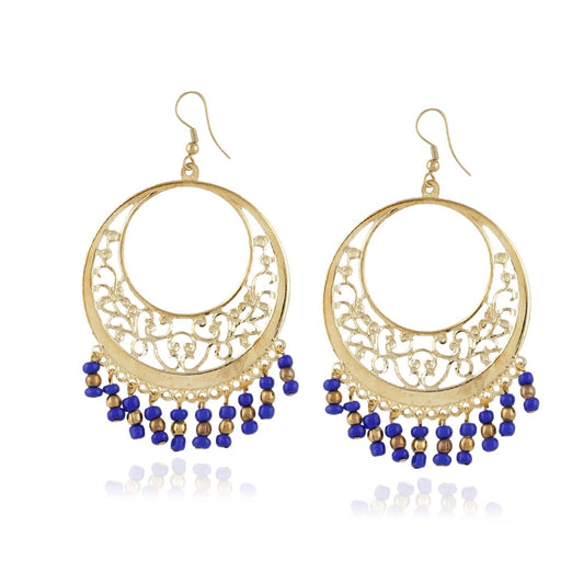 Fashion Women's Alloy, Beads Hook Dangler Hanging Earrings-Golden