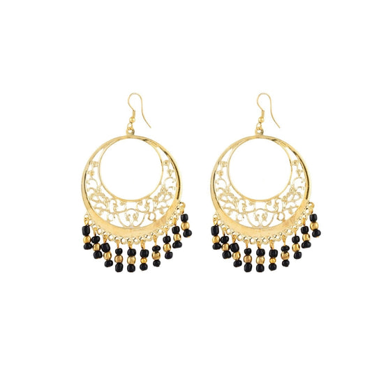Fashion Women's Alloy, Beads Hook Dangler Hanging Earrings-Golden