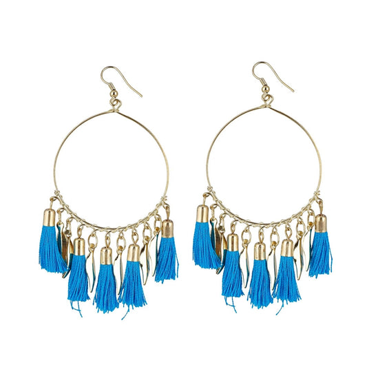 Fashion Women's Alloy Hook Dangler Hanging Tassel Earrings-Blue