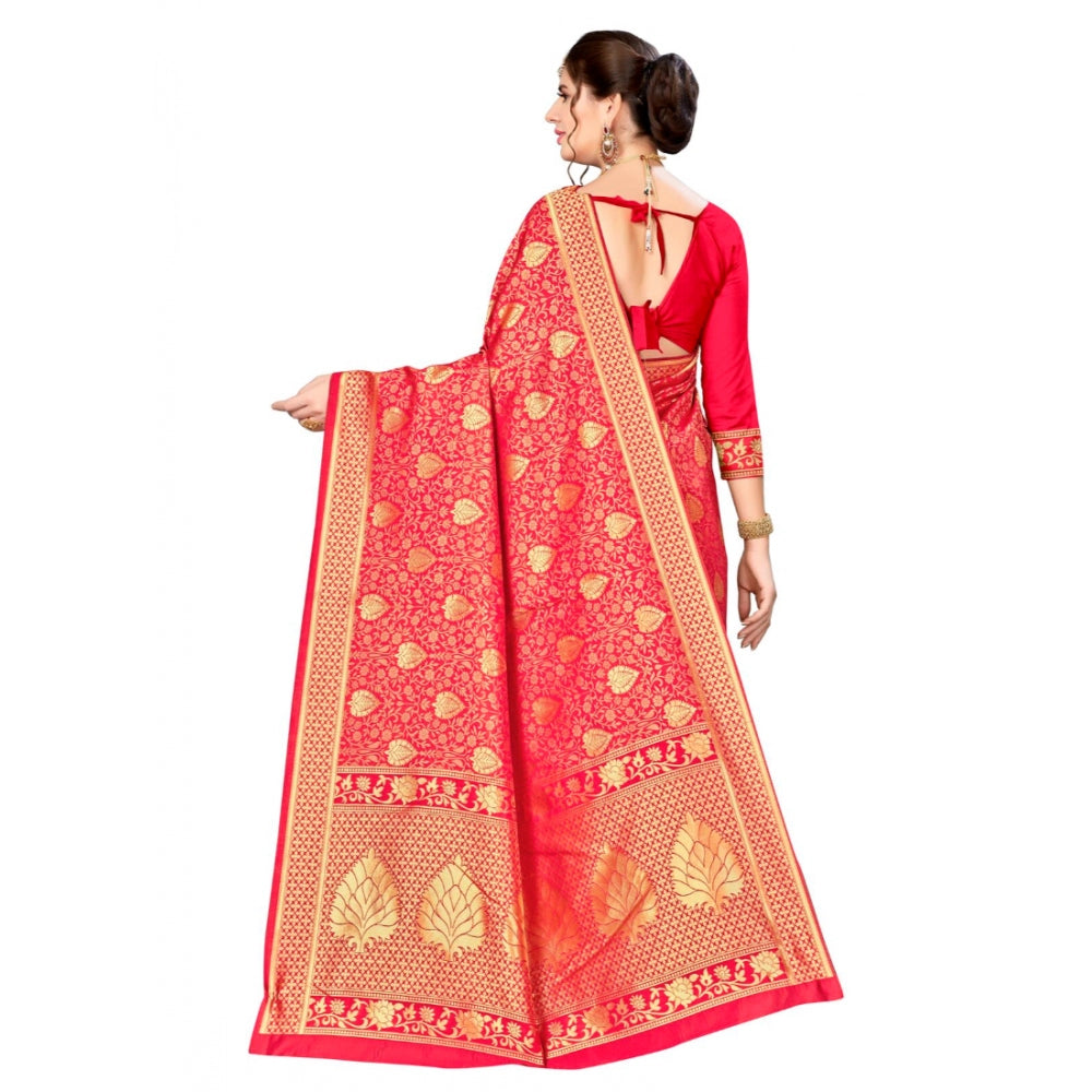 Amfyn Women's Banarasi silk Saree with Blouse (Red, 5-6mtr)