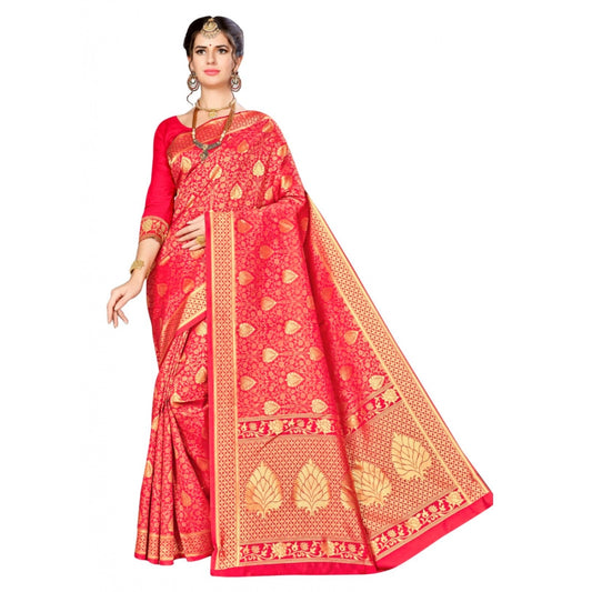 Amfyn Women's Banarasi silk Saree with Blouse (Red, 5-6mtr)