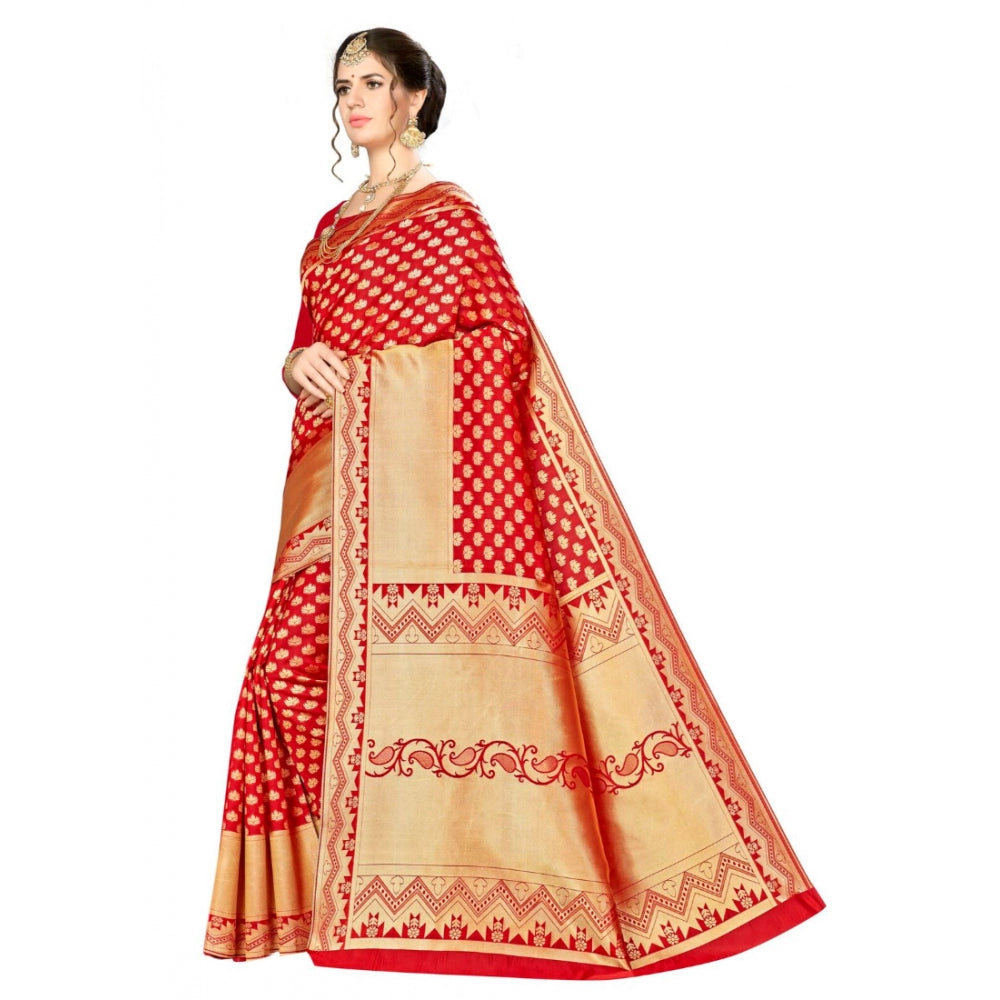 Amfyn Women's Banarasi silk Saree with Blouse (Red, 5-6mtr)