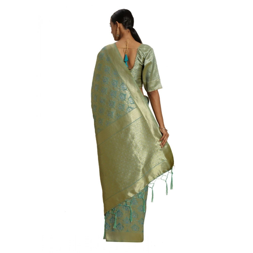 Amfyn Women's Banarasi silk Saree with Blouse (Sky blue, 5-6mtr)