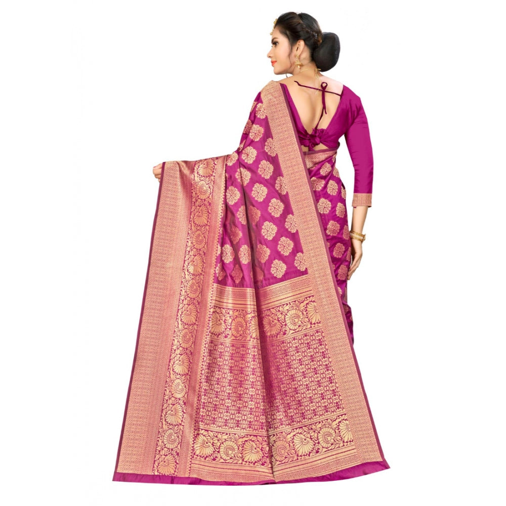Amfyn Women's Banarasi silk Saree with Blouse (Wine, 5-6mtr)