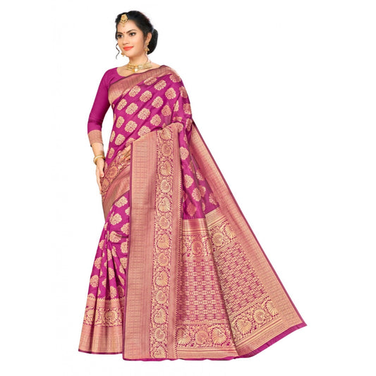Amfyn Women's Banarasi silk Saree with Blouse (Wine, 5-6mtr)