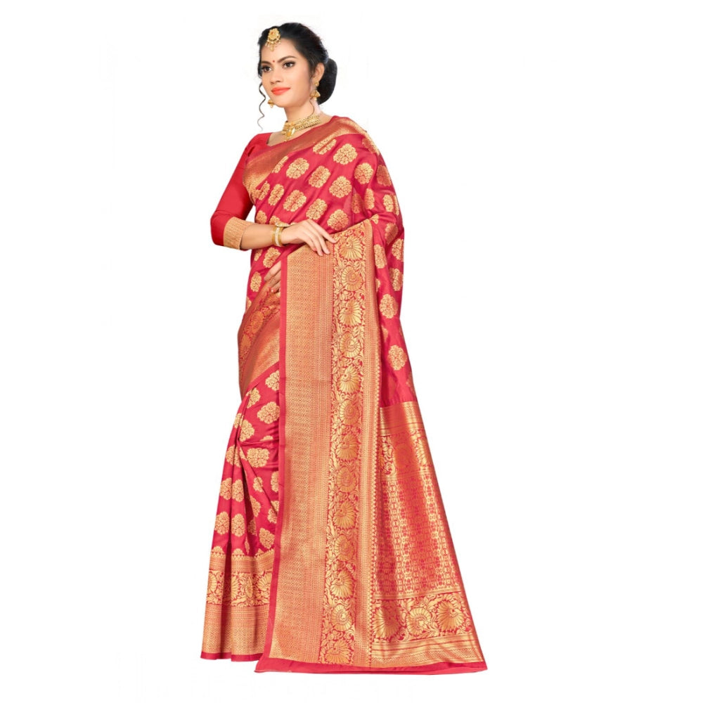 Amfyn Women's Banarasi silk Saree with Blouse (Red, 5-6mtr)