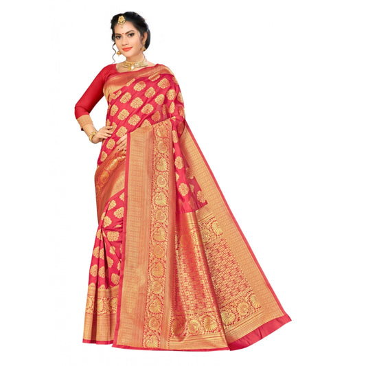 Amfyn Women's Banarasi silk Saree with Blouse (Red, 5-6mtr)