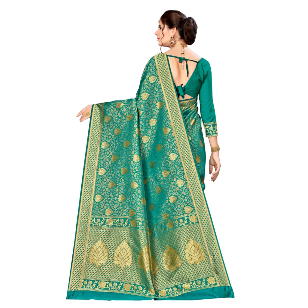 Amfyn Women's Banarasi silk Saree with Blouse (Green, 5-6mtr)