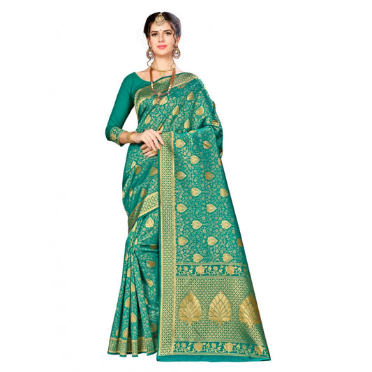 Amfyn Women's Banarasi silk Saree with Blouse (Green, 5-6mtr)