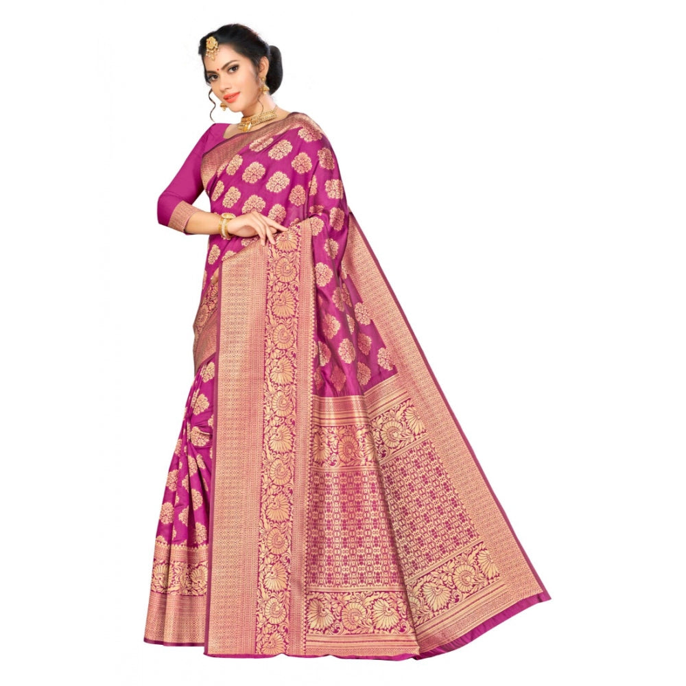 Amfyn Women's Banarasi silk Saree with Blouse (Wine, 5-6mtr)