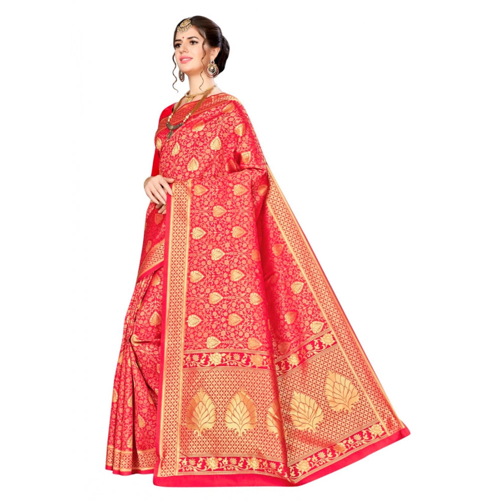 Amfyn Women's Banarasi silk Saree with Blouse (Red, 5-6mtr)