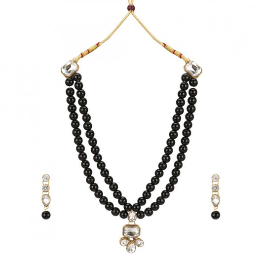 Black Traditional Gold Plated Kundan Necklace Set