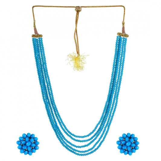 Five Layer Crystal Beads Necklace with Earrings