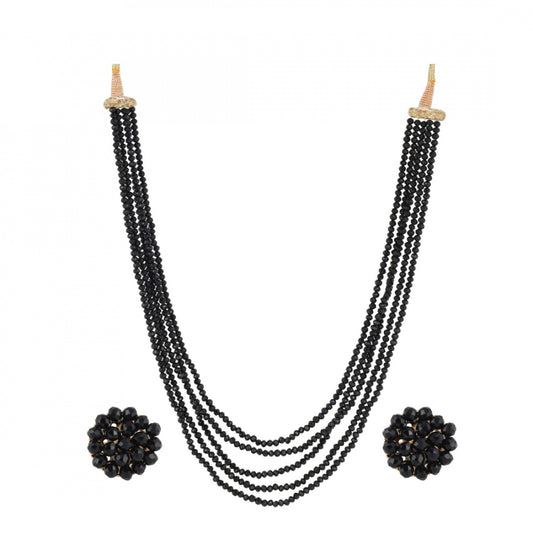 Five Layer Black Crystal Beads Necklace With Earrings
