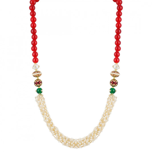 Designer Handmade Tulsi Mala and Red Stone Beads Necklace