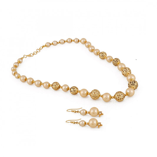 Pearl Golden Necklace With Earrings