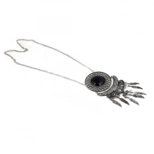 Silver and Black Stone Beads Afghani Designer Necklace