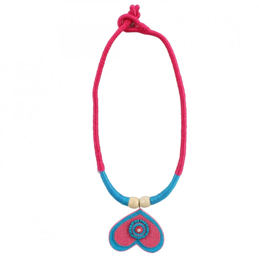 Designer Handcrafted Heart Shaped Multi Colour Thread and Jute Fashion Necklace