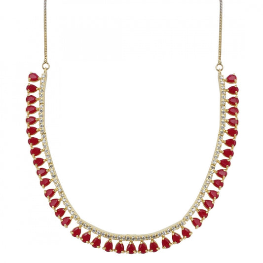 Designer Sleek Ruby Stone American Diamond Necklace Set