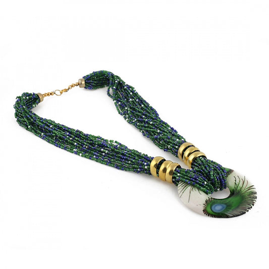 Hand Made Green Pearl Mayuri Beads Necklace with Pendant