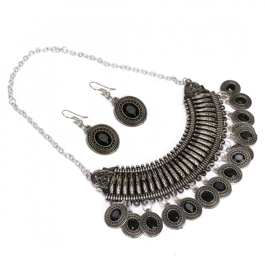 Designer Antique Oxidized Silver Fancy Necklace with Earrings Fashion Jewellery