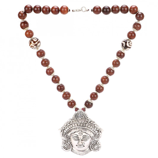 High Finished Oxidized Silver Pendant Brown Beads Necklace