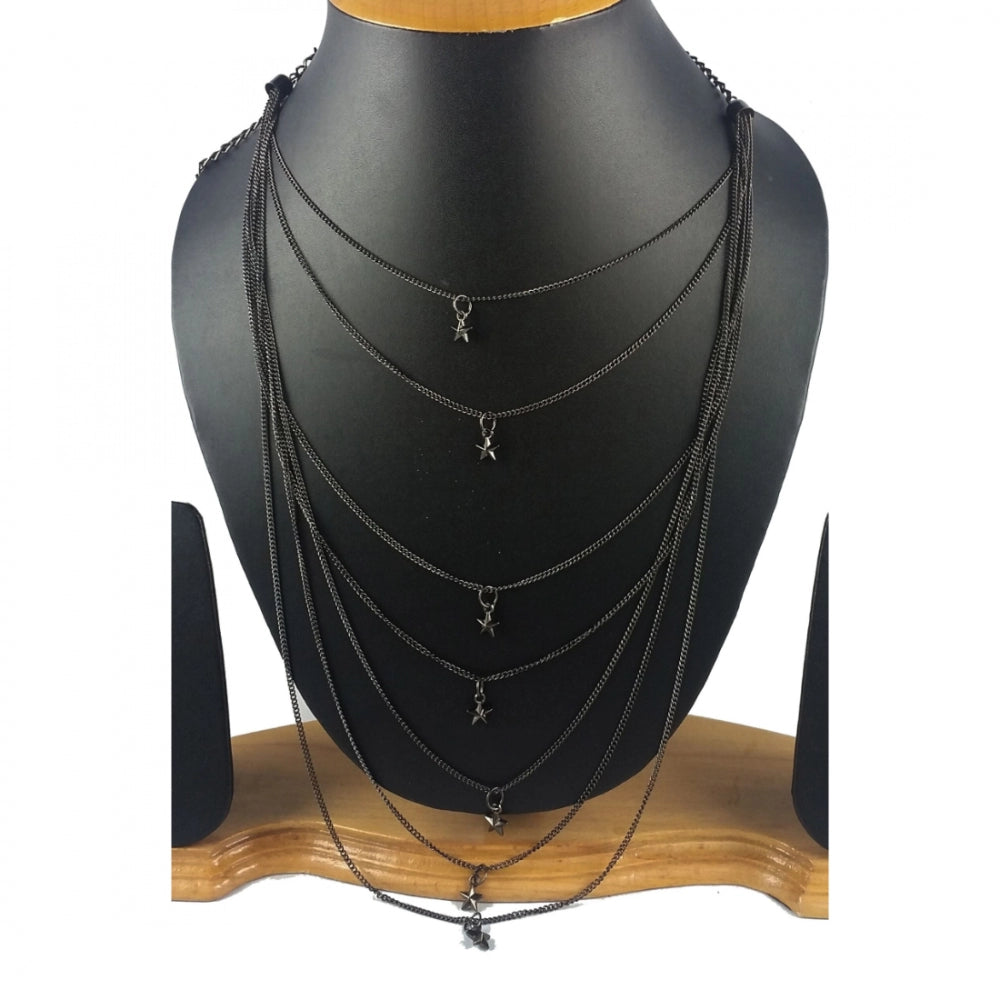 Multi Layer Black Oxodized Fashion Necklace