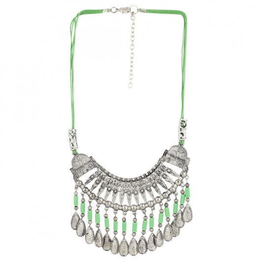 Oxidized German Silver Green Beads Necklace