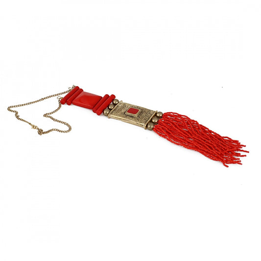 Red and Golden Designer Tibetan Style Beads Necklace