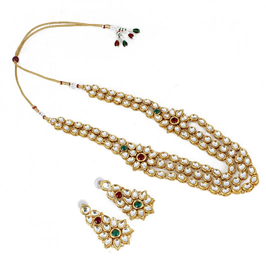 Designer Elegant Gold Plated Kundan Necklace Set with Earrings