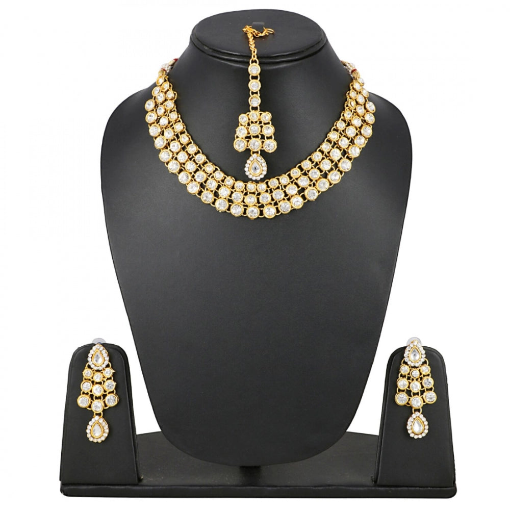 Gold Plated Traditional Kundan and Beads Choker Necklace Set with Earrings