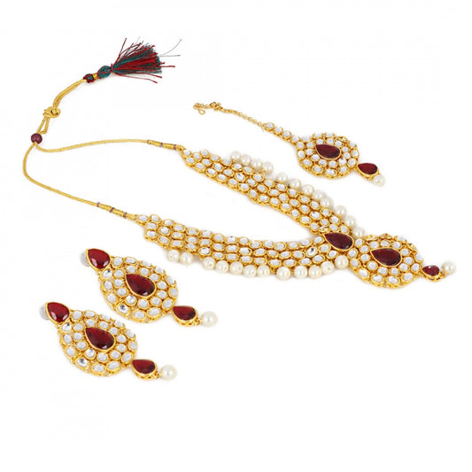 Designer Elegant Gold Plated Traditional Kundan Necklace Set with Earrings