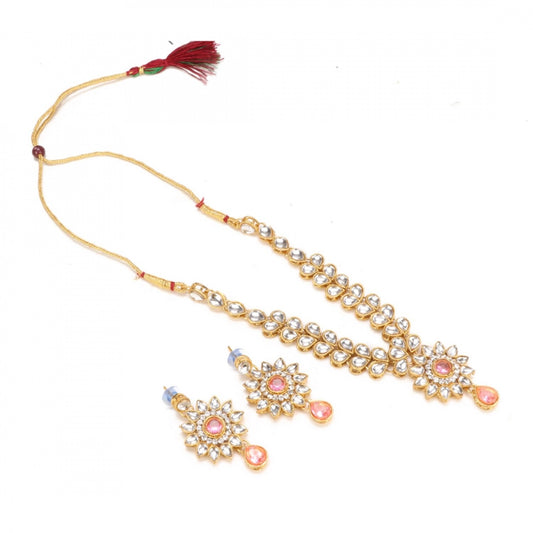 Stylish Pink Stone Kundan Necklace Set