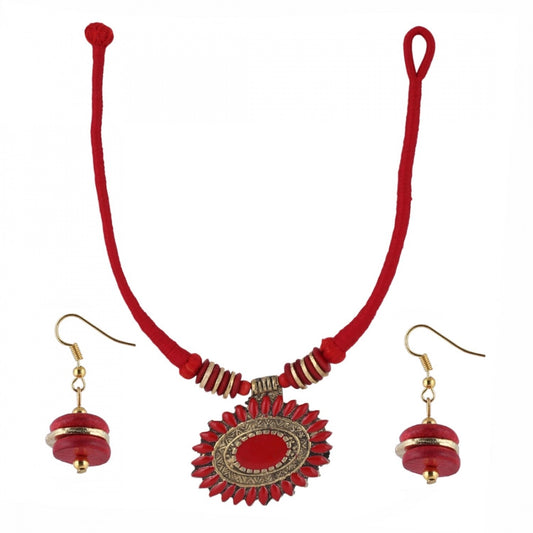 Multicolor Fabric Necklace With Earring Set