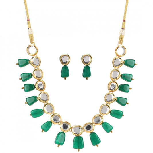 Green Traditional Gold Plated Kundan Necklace Set