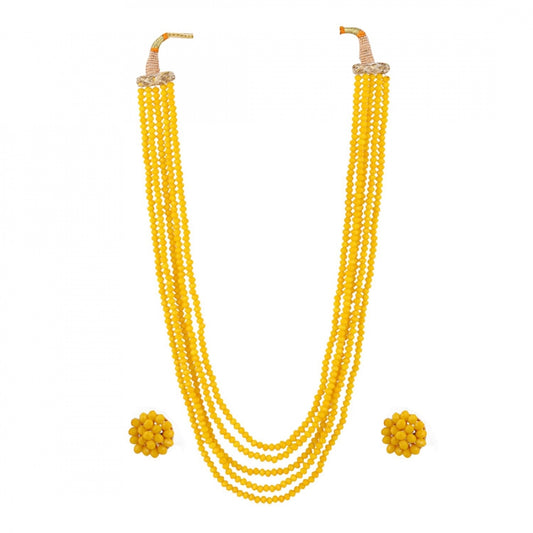Five Layer Yellow Crystal Beads Necklace With Earrings