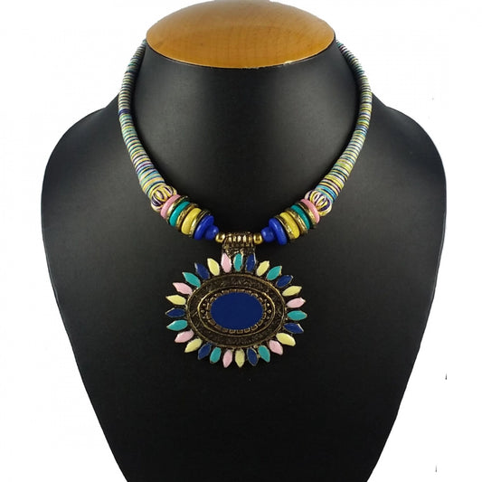 Multicolor Fabric Necklace With Earring Set