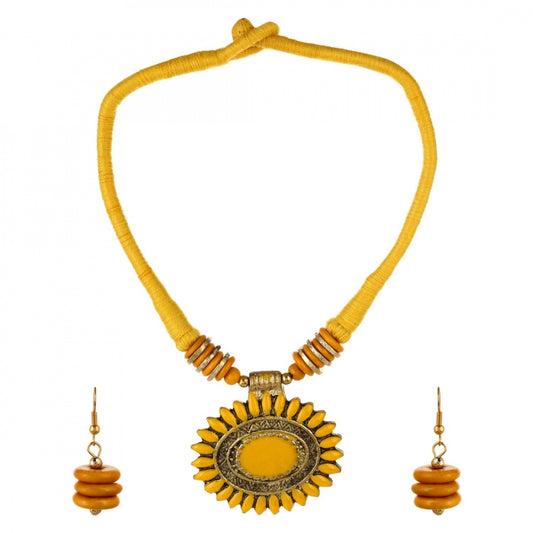 Andaaz Yellow Silk Thread Necklace Set with Earring