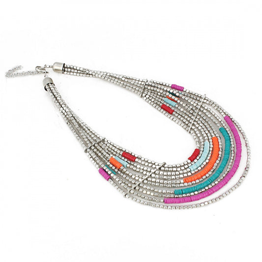 Designer Oxidized Multi Colour Silver Beads Necklace