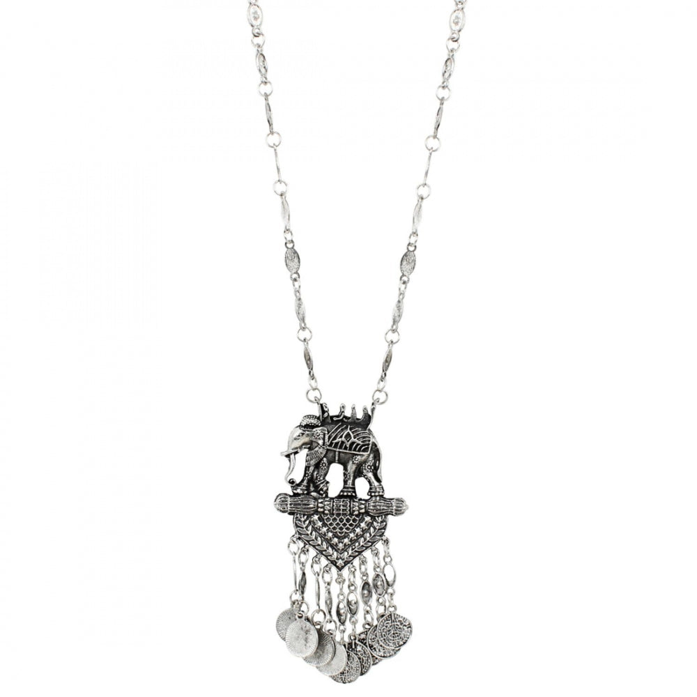 Stylish Elephant Shaped Bahubali Design Silver Necklace