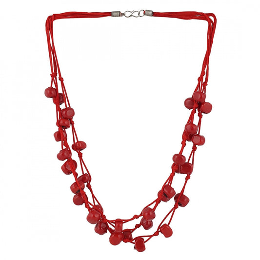 Designer Multi Strand Red Beads Necklace
