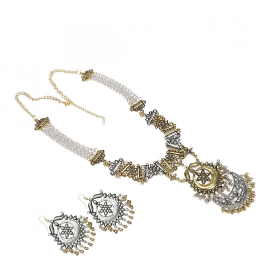 Boho Afgani Dual Tone Golden and Silver Necklace Set
