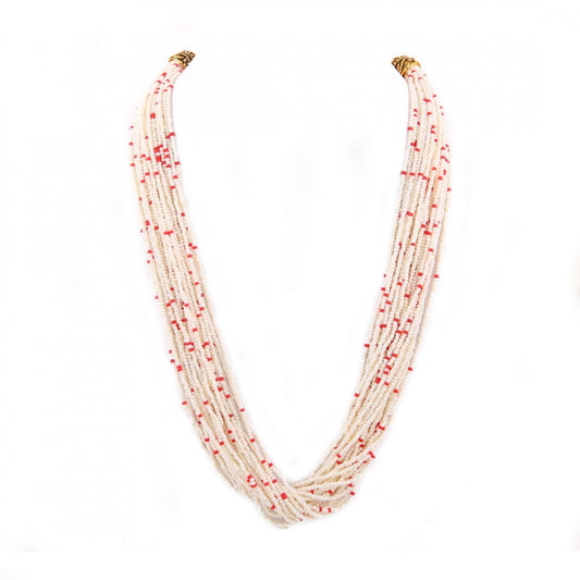Beige and Red Tulsi Beads Necklace