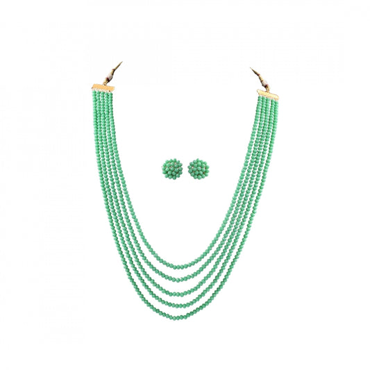 Crystal Dark Green Five Layer Necklace with Earrings Set