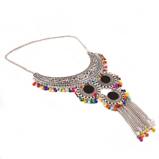Mirror Oxidized Silver Necklace Set