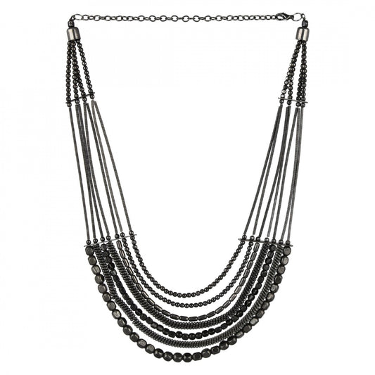 Multi Strand Oxidized Black Metal Fashion Necklace