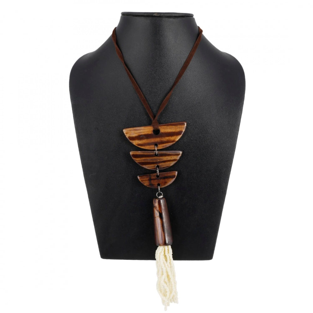 High Finished Brown Wooden Tibetan Style Beads Necklace