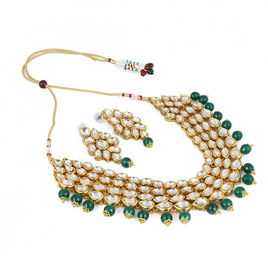 Green Stone Kundan Necklace With Earrings